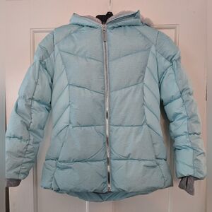 ZeroXposur Girls Hooded Puffer Jacket  With Faux Fur Aqua Blue Size 14/16